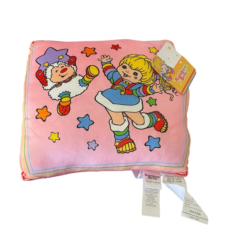 Rainbow Brite Pink Plush Squishy Pillow with Colorful Character Print 14” X 14”